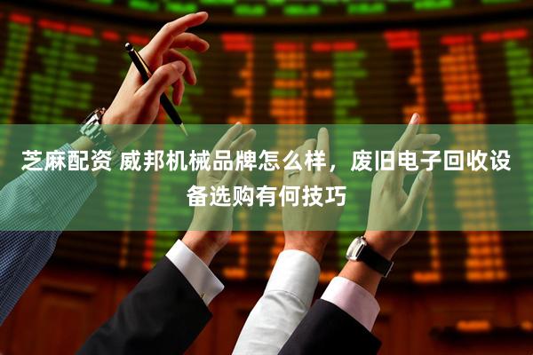 芝麻配资 威邦机械品牌怎么样，废旧电子回收设备选购有何技巧